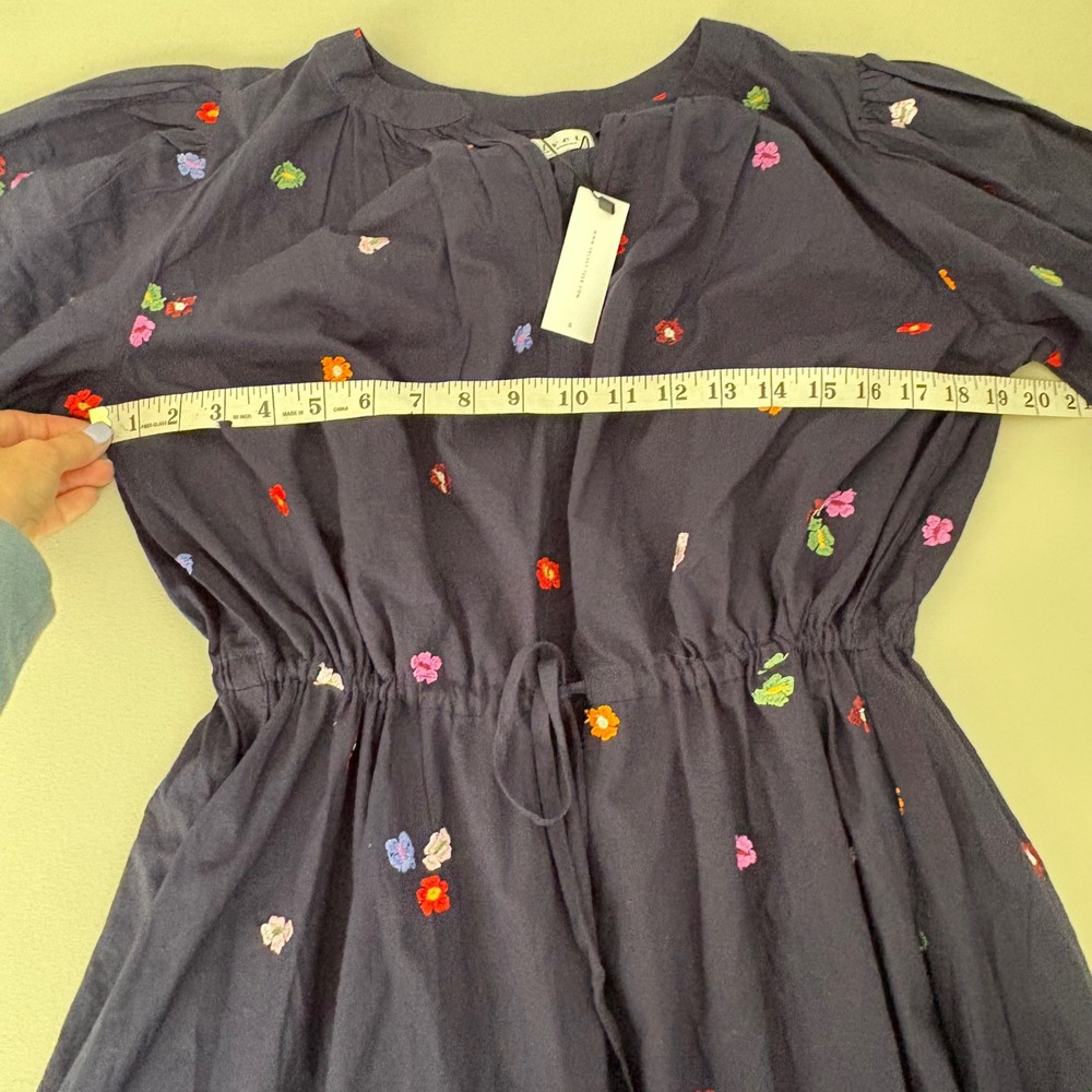 Velvet by Graham & Spencer Navy Floral Embroidered Cotton Mini Dress Small NWT - Picture 5 of 12